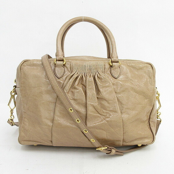 Miu Miu Pleated Tote Shoulder Bag Beige Leather - Picture 1 of 11